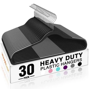 Heavy Duty Plastic Hangers 30 Pack, Non Slip Clothes Hangers with Rubber Pads... - Picture 1 of 9