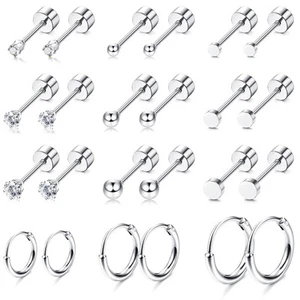 FASACCO Cartilage Earrings Small Tiny Stud Earring Silver Studs Stainless Ste... - Picture 1 of 9