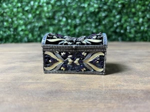 Butterfly Trinket Box Metal Hinged Lid Enameled Jeweled Filigree Small - Picture 1 of 12