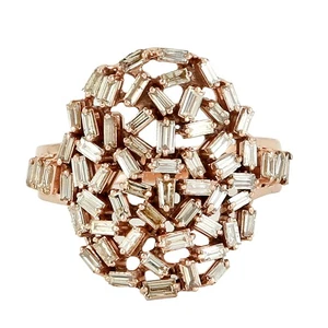 Alianzas de boda de diamantes baguette anillo de oro rosa de 18 k joyería hec... - Imagen 1 de 6