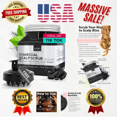 All-Natural Charcoal & Tea Tree Oil Scalp Scrub - Exfoliate, Detoxify & Nourish - Image 1 of 4