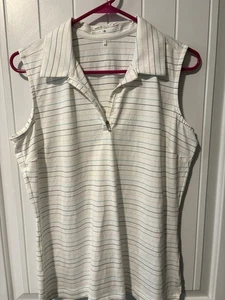 Nike Golf Tour Performance Dri-Fit Damen weiß gestreiftes ärmelloses Golfshirt XL - Bild 1 von 4