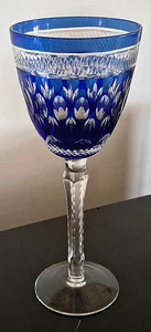 VINTAGE BOHEMIAN CZECH COBALT BLUE CASED CUT TALL WINE GLASS GOBLET 8.5/8" TALL - Picture 1 of 10