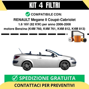 Kit 4 Filtri Tagliando per RENAULT Megane II Coupé-Cabriolet 1.6 16V 82 kw Be... - Imagen 1 de 2