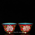 1Pc Copper Collection Tire Cloisonn E Blue Wire Red Peony Flower Bowl Ornament