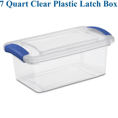 7Quart Latch Box Plastic Storage Box Container Stadium Blue Tote Clear Lid 1.75G - Image 1 of 4