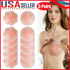 5 Pairs Women's Reusable Self Adhesive Invisible Pasties Safe Nippleless Covers - Picture 1 of 14