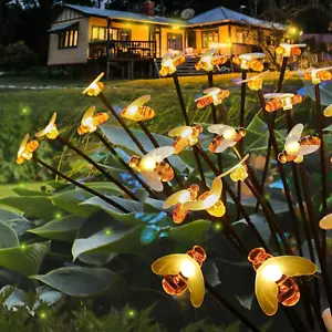 Solar Garden Lights 2 Pack 16LED Bee Firefly with Lighting Mode Sway by Wind - Picture 1 of 1