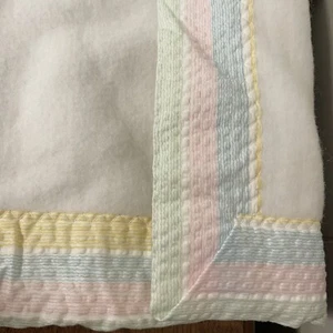 Vintage Quiltex Baby Blanket Striped Seersucker Trim Ducks 48x40 New w/o tags - Picture 1 of 12