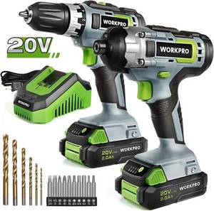 WORKPRO 20V Taladro Inalámbrico Combo Kit Paquete de 2 Taladro Destornillador Llave de Impacto con Batería - Imagen 1 de 9