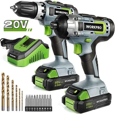 WORKPRO 20V Taladro Inalámbrico Combo Kit Paquete de 2 Taladro Destornillador Llave de Impacto con Batería Foto 1 de 4