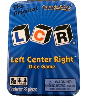 The Original LCR Left Center Right Dice Game Blue Tin George & Company NEW - Image 1 of 2