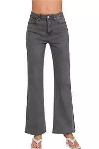 Zenana Acid Washed Frayed Hem Bootcut Jeans - Picture 1 of 4