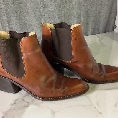 ISAAC MIZRAHI Brown Saddle Leather Booties | Size 6B | Made in Italy - Image 1 of 4