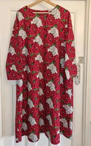 Handmade Red Rose 100% Cotton Unlined Trapeze Style Dress XL, pockets. Worn Once - Picture 1 of 7