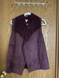 Susina Womens Maroon Drape Collar Sleeveless Faux Shearling & Faux Suede Vest S - Picture 1 of 4