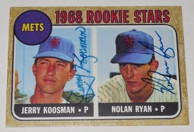 TARJETA DE BÉISBOL (METS) NOLAN RYAN & JERRY KOOSMAN AUTOGRAFIADA 1969 REIMPRESIÓN DE NOVATO Foto 1 de 2