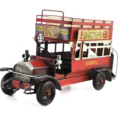 Retro Doppeldecker Cabrio Oldtimer Bus 34cm US Autobus Blech Modell Deko Handarb - Bild 1 von 4