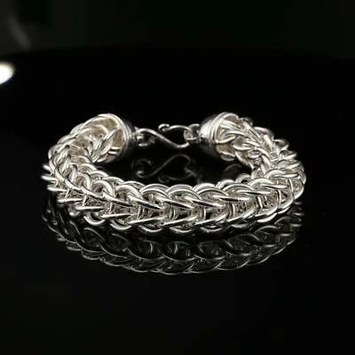 Pulsera de cadena gruesa bizantina de plata de ley con cierre de gancho en S, 8,5", unisex Foto 1 de 4