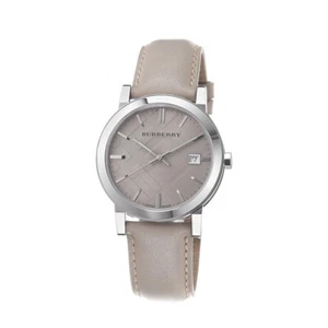 Burberry BU9010 The City Check Sliver Dial Beige Leather Strap 38mm Unisex Watch - Picture 1 of 4