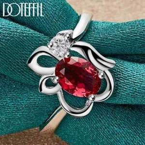 Anillo Redondo de Circón de Plata Esterlina 925 Rojo AAA Moda Dije Joyería - Imagen 1 de 7
