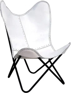 Handmade Vintage White Leather Butterfly Chair with Folding Frame - Picture 1 of 6