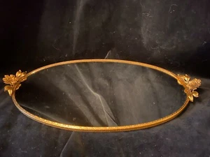 Vintage Large Mirror Vanity Oval tray Gilt Brass with Floral motif - Picture 1 of 7