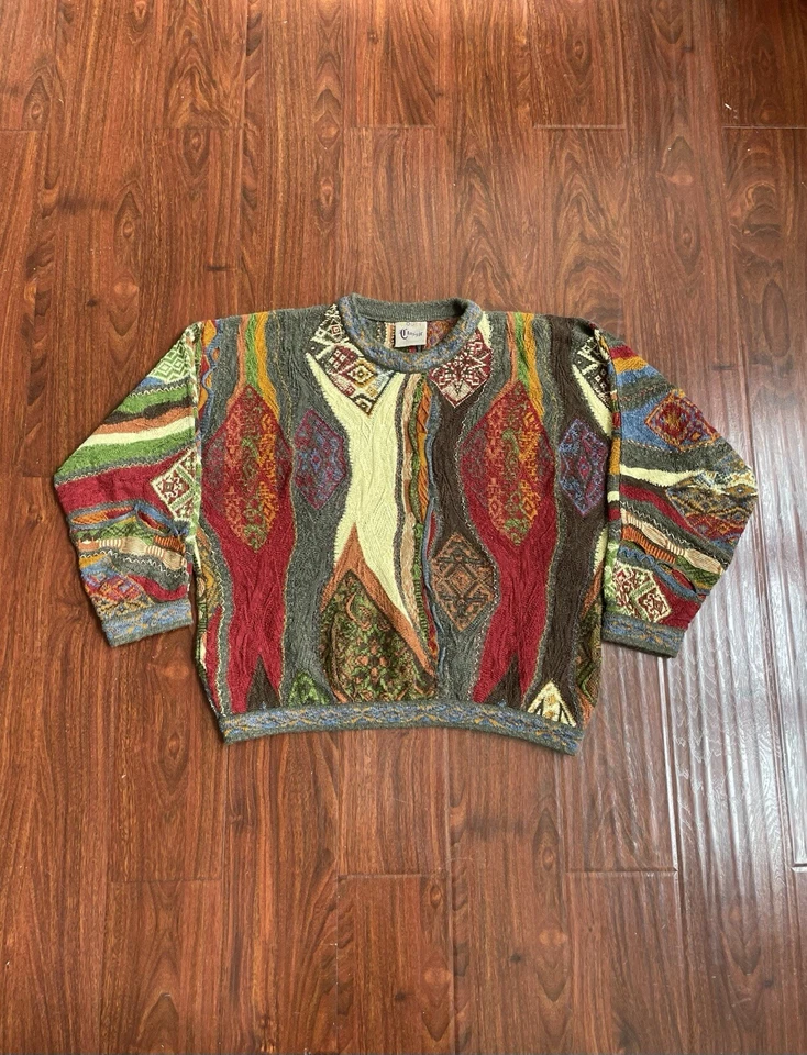 Vintage 90s COOGI Classic Sweater Sz XL Knit Color Block Biggie Cosby 3D Texture - Image 1 of 3