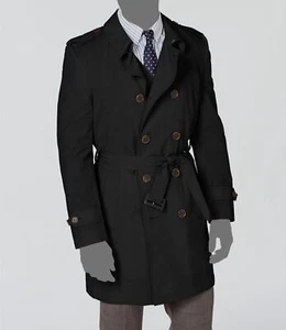 Lauren Ralph Lauren Men's Black Water-Repellent Belted Trench Coat Size 38S - Picture 1 of 3