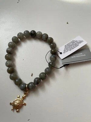 Chico's Turtle Dangle  Green Agate stretch Bracelet - Image 1 of 3