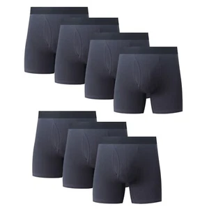 7PK Mens Cotton Boxer Briefs Tagless Comfort Flex Underwear With Opening Fly - Picture 1 of 33
