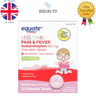 Equate Children's Bubblegum Pain & Fever Reliever Chewable Tablets, 24 Count