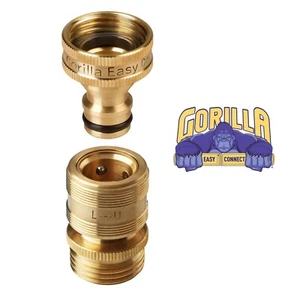 GORILLA EASY CONNECT Locking Garden Hose Quick Connect Fittings. ¾ Inch Brass - Picture 1 of 5