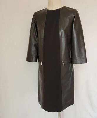 WORTH New York Genuine Leather Ponte Shift Dress 3/4 Sleeve Pocket Brown Size 6 - Image 1 of 4