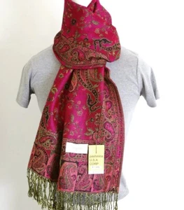Pashmina Scarf Shawl Wrap-Paisley Black Fuschia;Silk Cashmere.Soft*Trendy 011 - Picture 1 of 3