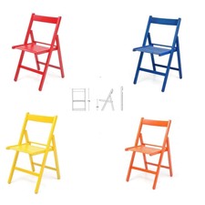 Set 4 Chairs Folding Wooden Packable Yellow Orange Blue Red Space-Saving