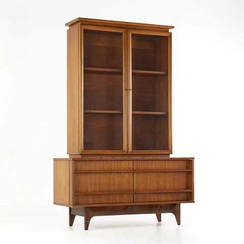 Young Manufacturing Mid Century Curved Walnut Buffet and Hutch Cover