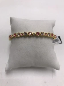 $58 GIVENCHY GOLD TONE ORANGE STONE HINGED BANGLE BRACELET 1 ge - Picture 1 of 7