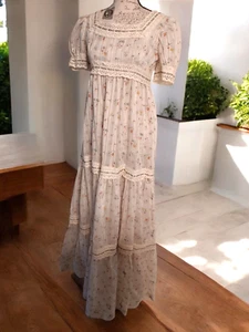 Vintage Handmade Prairie Small Dress, Long Maxi, Floral Lace, Sheer Romance Boho - Picture 1 of 6