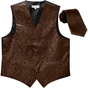 Neu Herren Paisley formell Smoking Weste Weste _ Krawatte braun Hochzeit Party Abschlussball - Bild 1 von 4