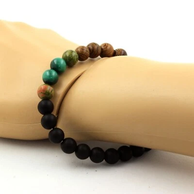 Congo Malachite Bead Bracelet + Unakite + Matte Black Onyx + Wood - Image 1 of 4