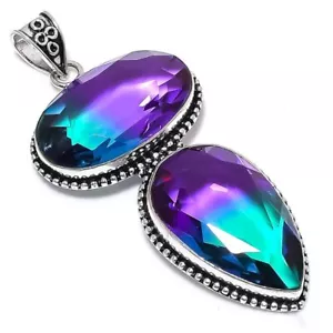 Colgante de joyería de regalo de plata de ley 925 con piedras preciosas de turmalina bicolor 3,43" e247 - Imagen 1 de 4