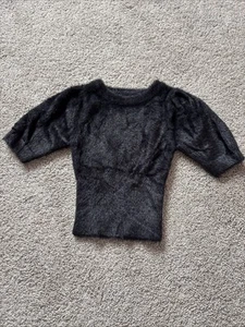 NWOT AQUA Girls Black Puff Sleeve Sweater XS - Picture 1 of 2