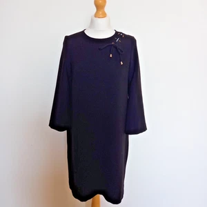 Klassisches schwarzes kurzes Tageskleid Tara Jarmon UK 8 FR 36 mit Schnürdetail Designer - Bild 1 von 8