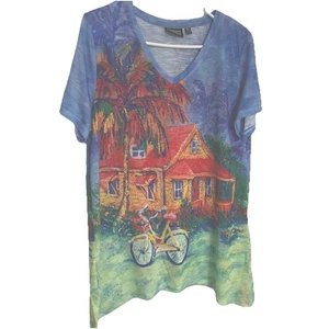 Túnica Onque Informal Tropical Talla XL Gráfica Top Coloridas Cuentas Cuello en V Ligera - Imagen 1 de 10