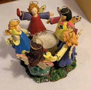 Vtg Circle of Friends Votive Candle Holder 5 Angels Resin 6" Diameter - Picture 1 of 11