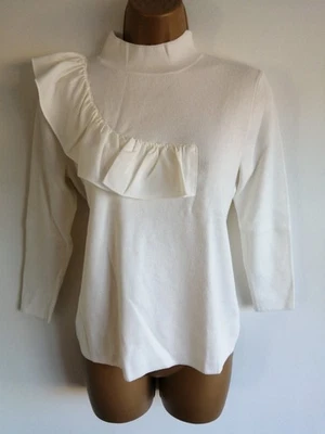 White frill jumper size 12 by VERY 3/4 sleeves fine knit viscose NEW! - Image 1 of 4