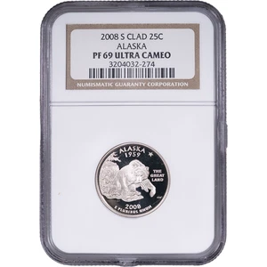 2008-S Clad Alaska State Quarter - Proof ~ NGC PF 69 ULTRA CAMEO - Picture 1 of 2