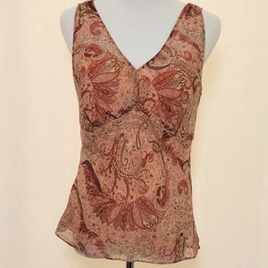 Ann Taylor Pink Paisley Silk Sleeveless Empire Waist Baby Doll Blouse Size 6 Y2K - Picture 1 of 9