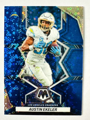 2022 Panini Mosaic Austin Keller BLUE Disco Prizm Card SP #/75 Chargers Star! - Image 1 of 3
